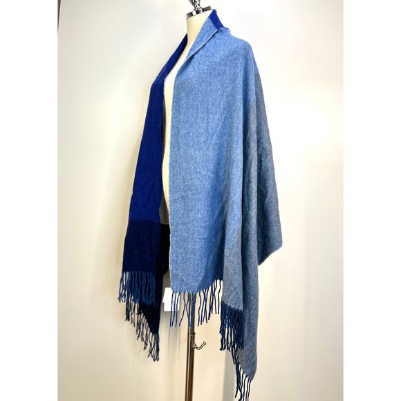 Japanese Cashmere Wrap Wide Scarf Colorblock Blue Modern Unisex - Picture 5 of 9